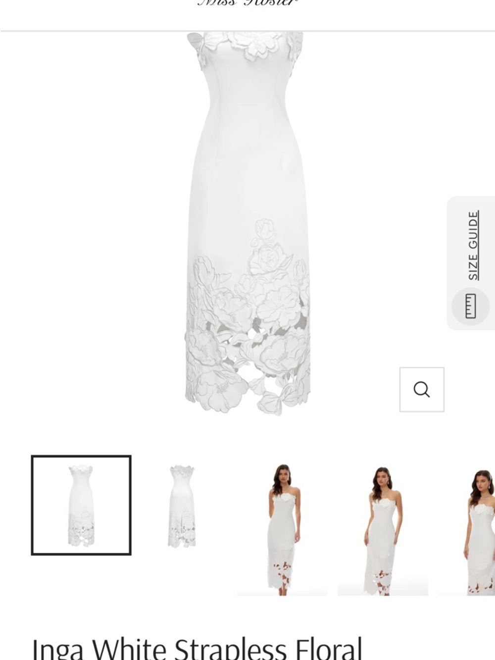 Inga Strapless White Floral Appliqué Midi Dress NEW